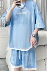 2025夏季新款旋律风车大码冰丝印花短袖套装M-5XHQ24502-特P55，男装休闲套装，电商A022