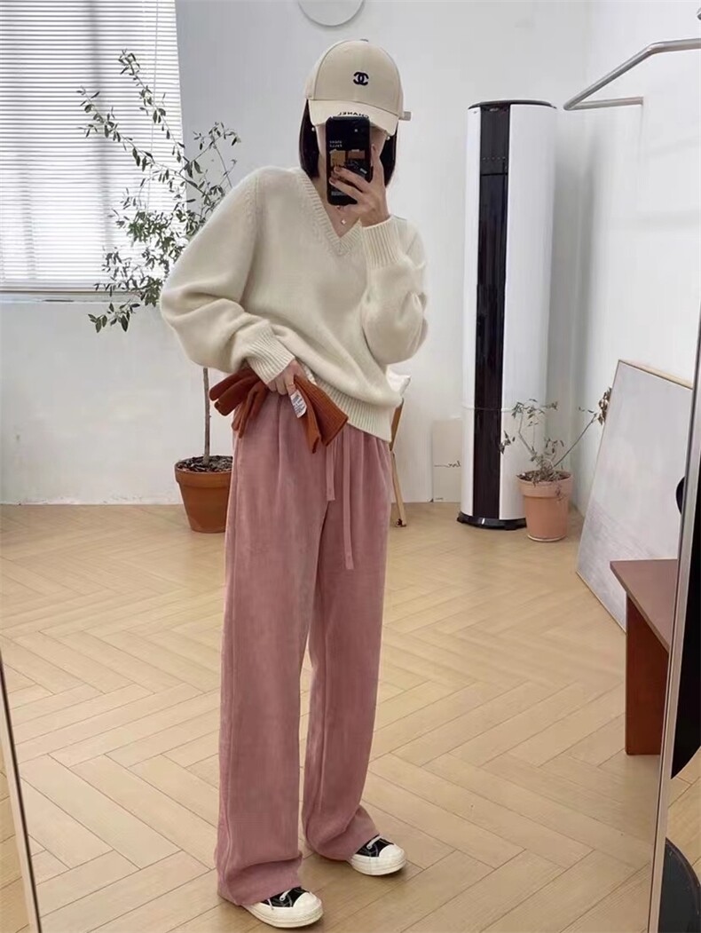 秋冬新款简约百搭V领羊毛衫女显瘦长袖羊毛针织衫,女装羊毛衫,戎咖羊绒