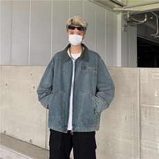 新款皮领拼接拉链款牛仔外套春秋季男款潮牌夹克，男装工装外套，星座410-6（原星座1304-1）