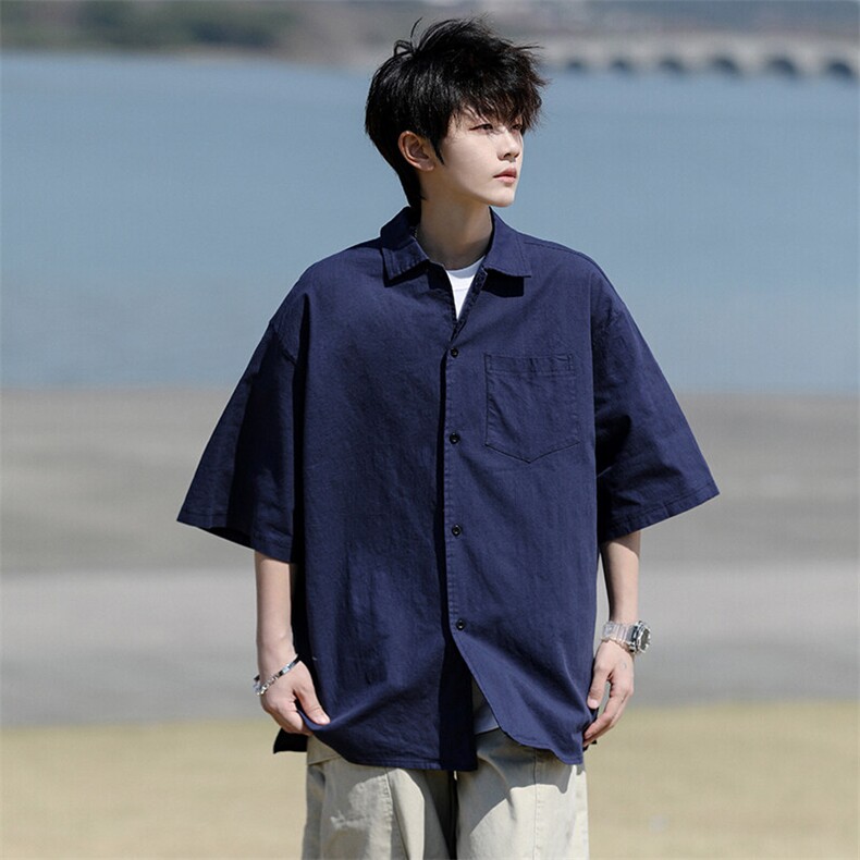 8XL-M亚麻短袖衬衫男夏薄款宽松休闲百搭大码半袖衬衣DC28002P50,男装衬衫,电商B312