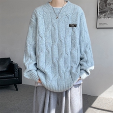 8XL-M圆领毛衣男秋冬慵懒风宽松情侣装麻花针织羊毛衫MY19004P68，男装针织衫/毛衣，电商B312