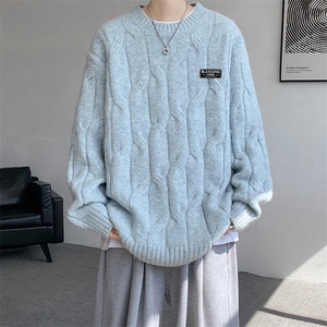 8XL-M圆领毛衣男秋冬慵懒风宽松情侣装麻花针织羊毛衫MY19004P68图片