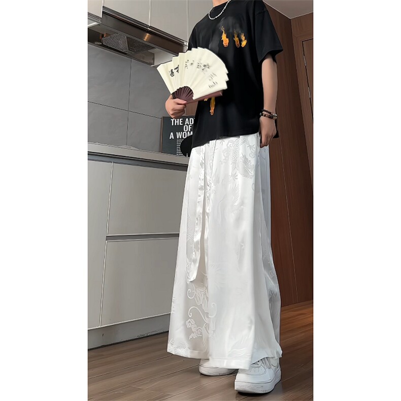 2025春夏新中式龙纹冰丝阔腿裤大码电商A057-K375-P55,男装休闲裤,电商A057