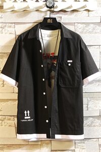 100%棉 2021夏装新款大码拼接短袖L衬衫中袖男五分袖衬衫8856图片