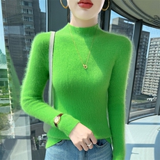 2025秋冬百搭时尚简约圆领长袖打底衫保暖针织衫，女装针织衫/毛衣，冬贝尔貂绒