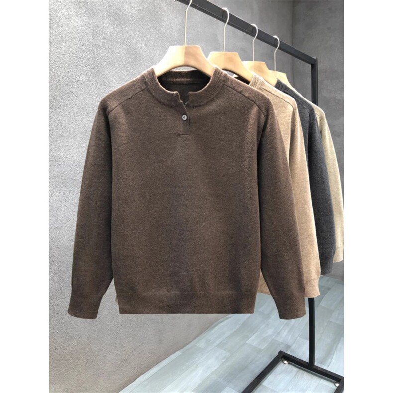 LH store 亨利领秋季宽松百搭针织衫保暖基础休闲长袖毛衣上衣男图片