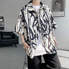 现货高克重四面弹印花风短袖衬衫10032-P45控68，男装衬衫，电商A059