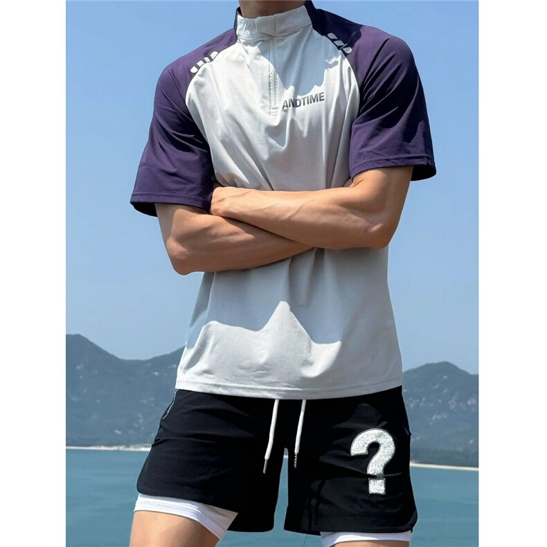 现货运动拼接短袖防晒吸湿排汗训练服807-3-MLLTX04特p27，男装防晒衣，星座807-3