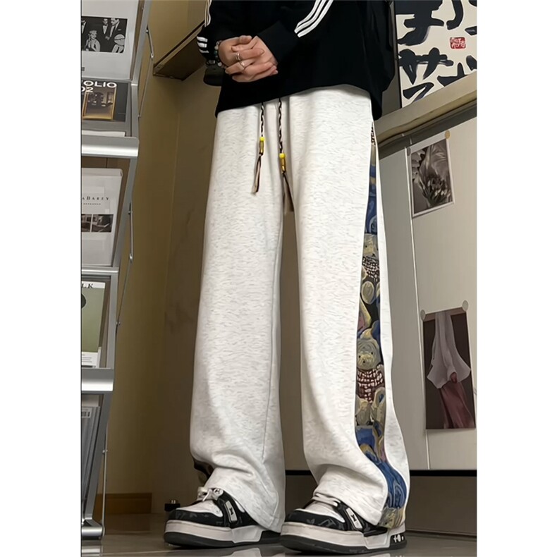 青春活力风拼接直筒休闲裤男宽松束脚美式运动裤K8461-特价P58,女装休闲裤,电商A007-1
