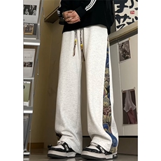 青春活力风拼接直筒休闲裤男宽松束脚美式运动裤K8461-特价P58，女装休闲裤，电商A007-1