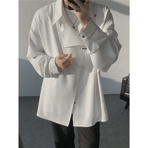 斜搭门襟金属扣新中式长袖衬衫大码设计感风衬衣外套LC302特P52图片
