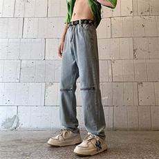 美式高街牛仔裤男韩版潮流拉链开口2023夏季新款ins长裤RK682-P39，男装牛仔裤，星座412-3