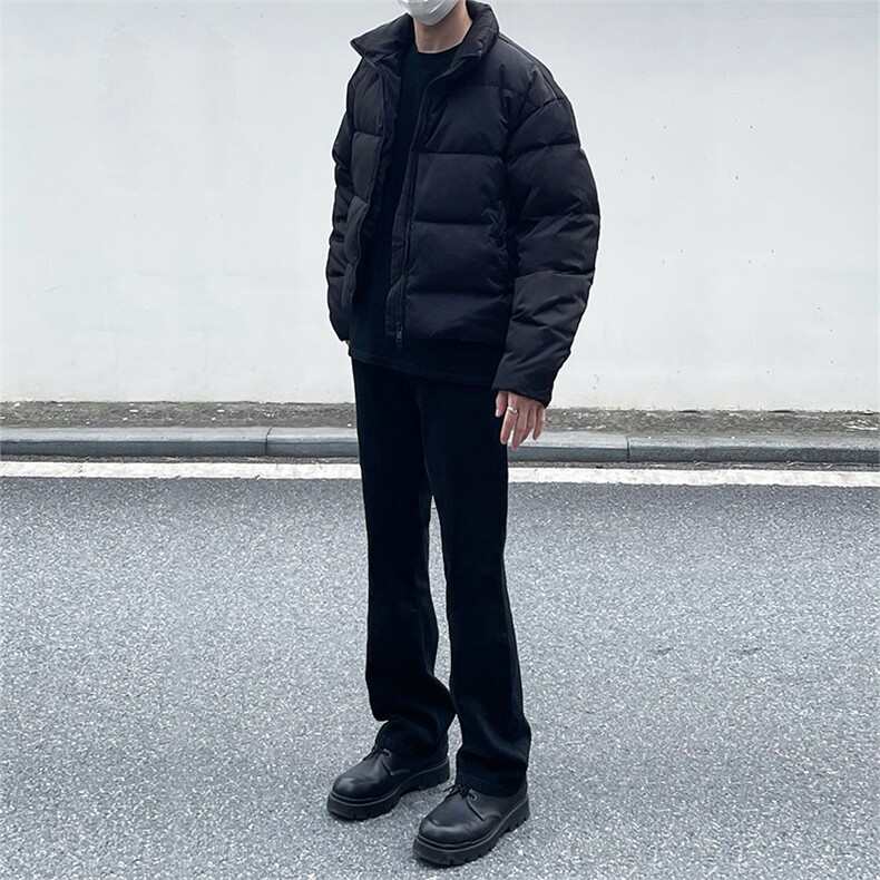 纯黑色高弹修身直筒大码微喇毛边牛仔裤男K860-K866-P50图片