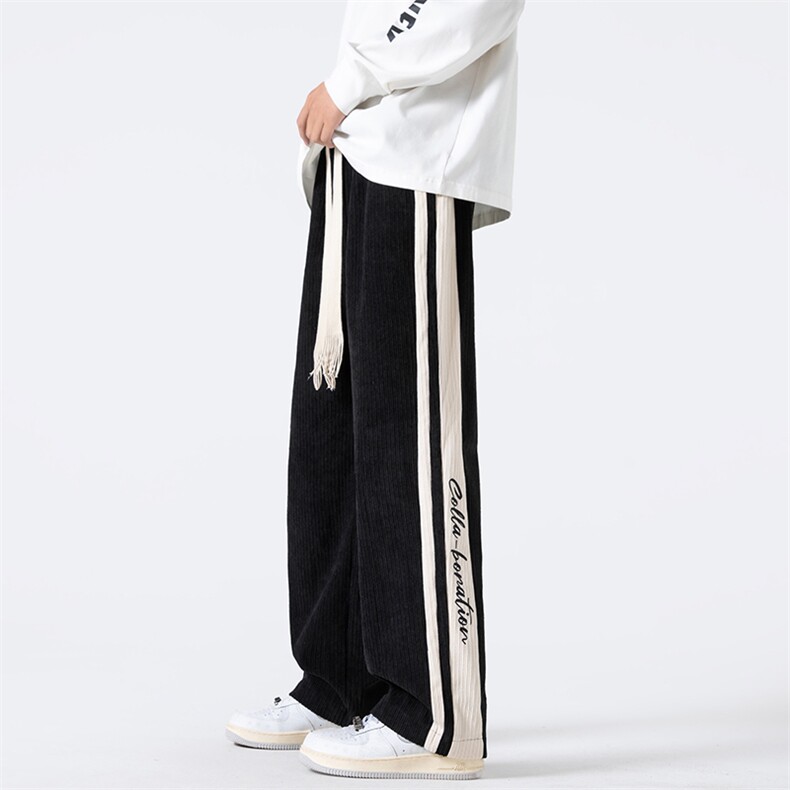 K8811P50光影墙秋季灯芯绒美式高街运动裤撞色拼接大码直筒,男装休闲裤,电商A026-1