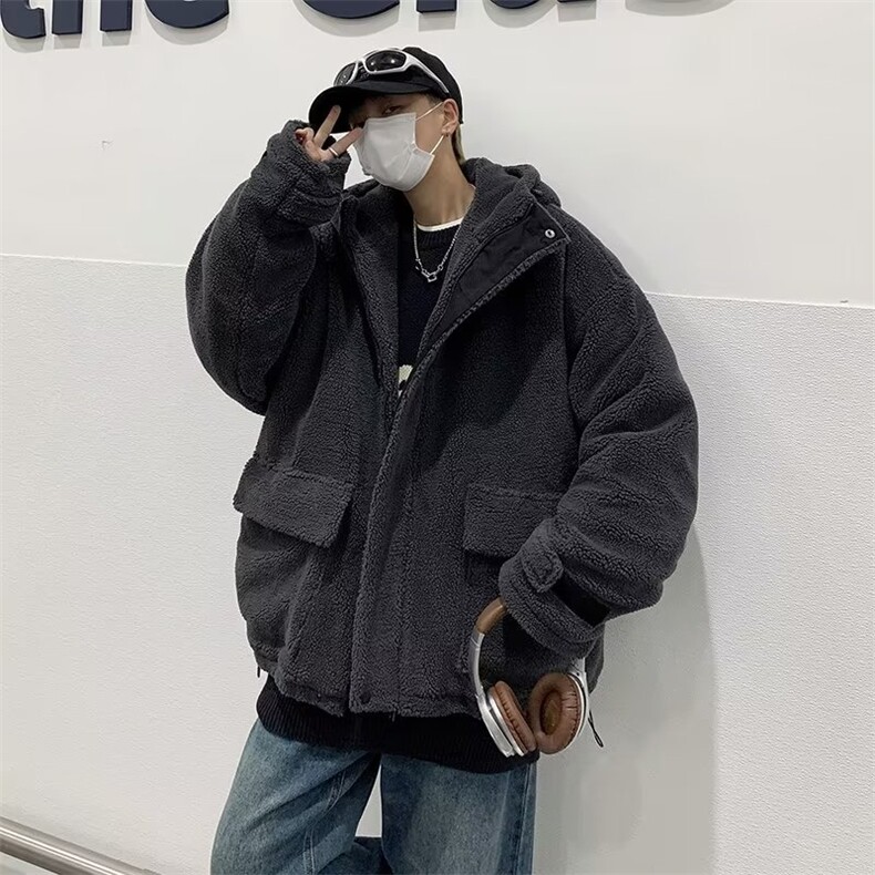 毛毛衣男美式高街韩版潮流保暖宽松2024冬季ins棉衣外套MF049-P73图片