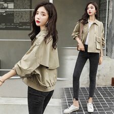 短款风衣外套女春秋新款韩版宽松小个子休闲百搭工装夹克上衣，女装风衣，微微衣阁