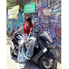 美式高街泥染做旧破洞牛仔裤男女泼墨慵懒拖地宽松阔腿裤潮，男装牛仔裤，星座1018A