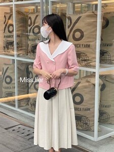 2022 夏季春夏季新款韩版小香风V领双排扣短款外套,其它,Miss 梨儿