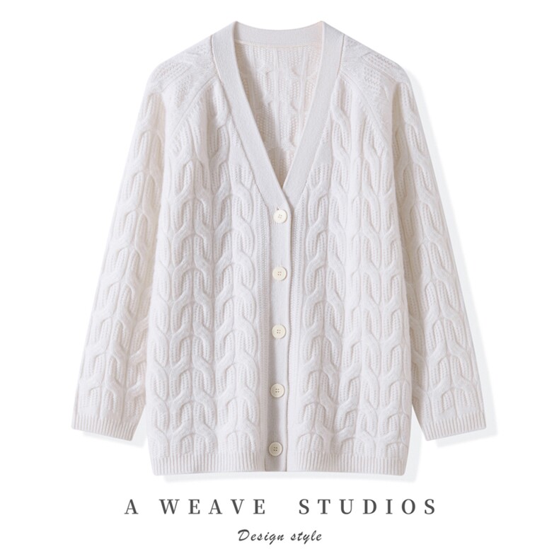 2025秋冬百搭时尚简约中长款v领开衫针织衫，女装羊绒衫，昭美纯山羊绒