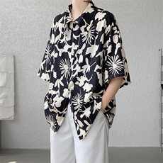 8XL-M夏威夷特大码冰丝垂感衬衫男度假风短袖复古花衬衣CS511P50，男装衬衫，电商D206-1