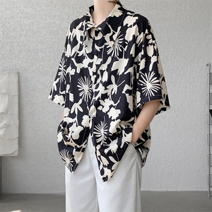 8XL-M 夏威夷特大码冰丝垂感衬衫男度假风短袖复古花衬衣CS511P50图片