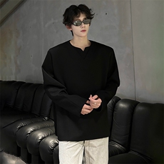 秋季宽松高级感小众设计感V领垫肩长袖T恤打底衫XZ811A-T152-P45，男装T恤，星座811A