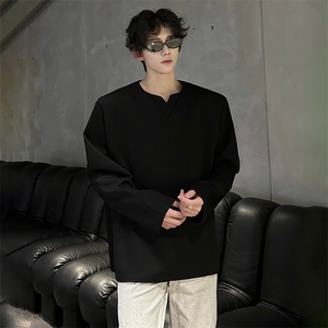 秋季宽松高级感小众设计感V领垫肩长袖T恤打底衫XZ811A-T152-P45图片