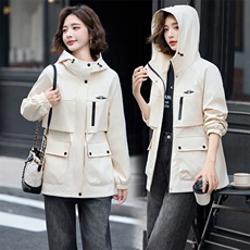 休闲风衣外套女2024秋季新款洋气百搭连帽小个子中长款春秋款夹克，女装短外套，涵亦佰惠