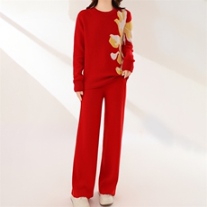 毛衣女套头秋冬宽松针织打底短款显瘦保暖羊毛套装，女装套装/套裙，鹏源羊绒