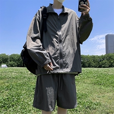 立领夹克防晒衣套装上衣+短裤男女冲锋衣薄两件套运动W7458-P52，男装夹克，星座512-3