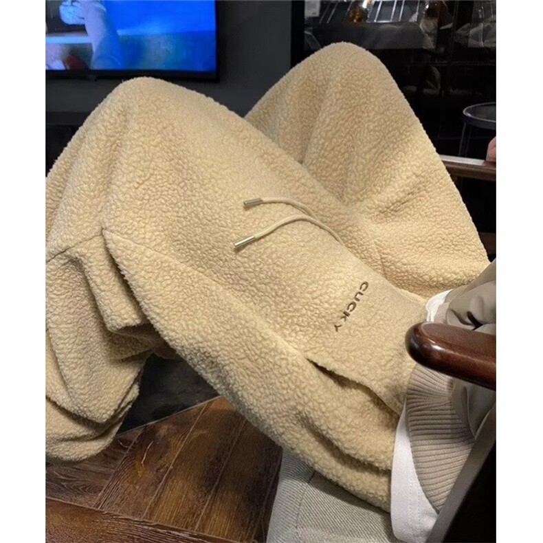 摇粒绒裤子男冬季宽松加绒加厚保暖棉裤直筒休闲长裤KX1552,男装棉衣,星座1116A（原606A-3）