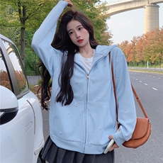EE044-P65仿棉华棉复合牛奶丝春秋薄款2024拉链开衫外套连帽上衣，女装短外套，星座911-3