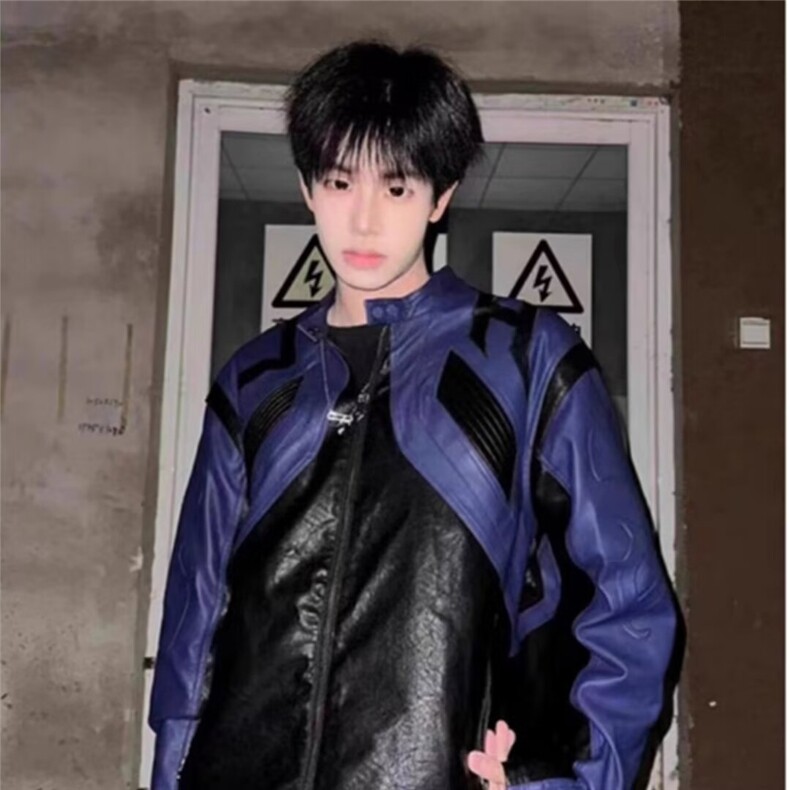 【有货】DJK13-P88网红同款PU皮夹克男机能风赛车服撞色拼接外套,男装皮衣,星座603-2