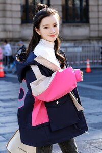 棉衣2022年兔毛加厚绒彩色拼接宽松连帽中长款派克服外套图片