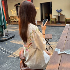 万针全刺绣工艺抖音得物高品质260克重磅纯棉双纱美式高街短袖T恤，男装T恤，电商A486-1