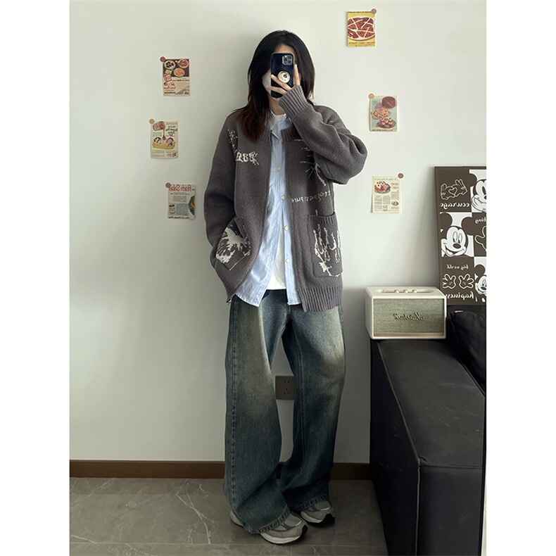 自家网图有货 达芬奇手稿拉链针织开衫宽松毛衣外套男女 W133-P65图片
