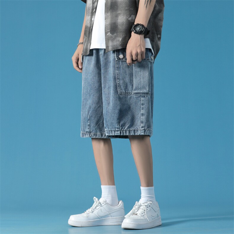2021夏季新款日系蓝底大码大口袋牛仔短裤M-5XGK21222-P50,男装牛仔裤,电商A022