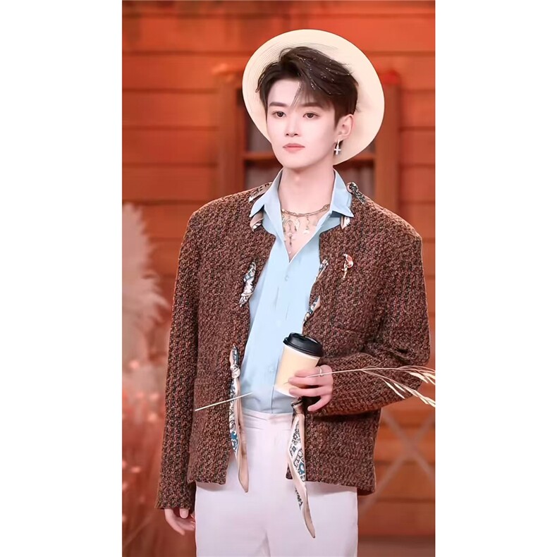 【现货】咖色丝巾小香风粗花呢夹克cleanfitJK05002特P110,男装夹克,星座1004（原星座815-3）