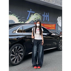 美式复古高腰弯刀牛仔裤春季新款高街设计感宽松显瘦阔腿拖地裤，男装牛仔裤，四季星座505