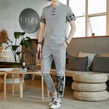 中国风套装男2021夏季新款古风汉服宽松唐装两件套A438-999-P60，男装套装，电商A438