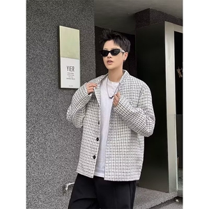 秋冬男士新款编织棉线小香风翻领夹克外套男女款休闲百搭保暖上衣图片