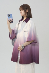 XZ-230-1CS510夏新款中性风简约轻奢扎染渐变休闲短袖衬衫P45控58图片