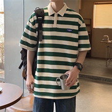 1美式港风条纹短袖polo衫大码M-5XL翻领短袖T恤男DP8761P40控59，男装T恤，星座226-2