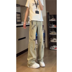 2025年新款春秋季网红休闲百搭弹力高腰直筒牛仔裤，男装牛仔裤，星座613