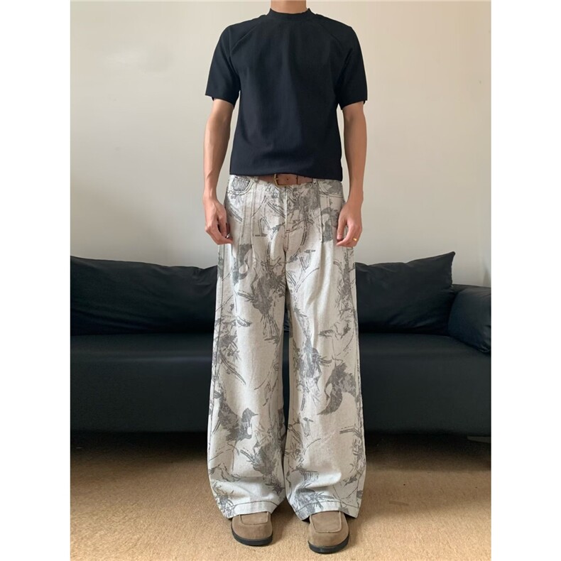 7883-P53美式vibe个性印花牛仔裤女夏季新款,男装牛仔裤,电商B323A