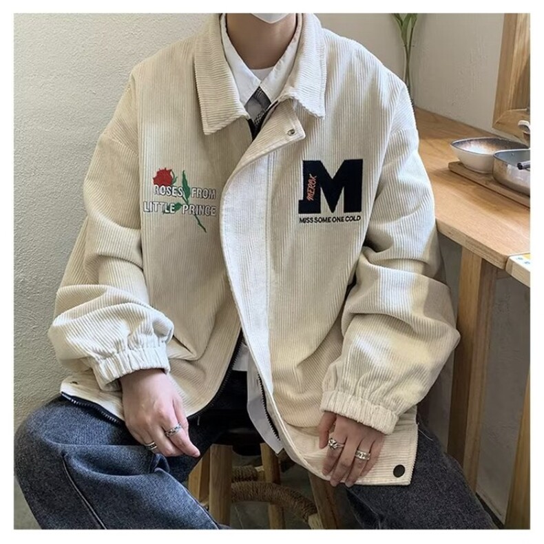 灯芯绒外套男春秋季高级感痞帅炸街刺绣夹克休闲潮牌美式复古衣服,男装夹克,星座1210-1