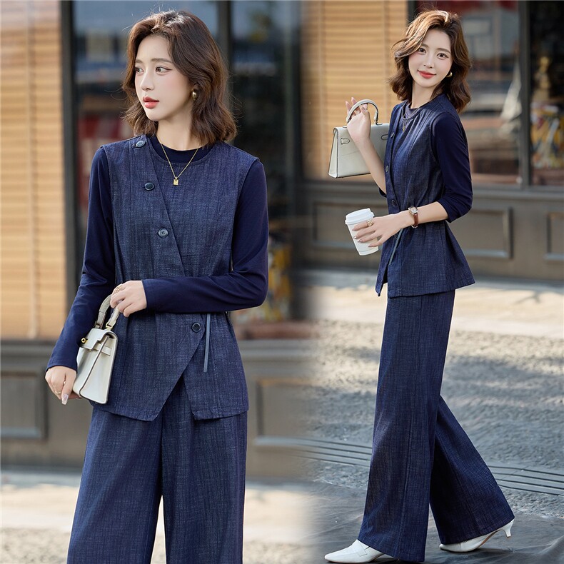 现货！2025秋季新款套装女时尚气质时髦洋气三件套裤，女装套装/套裙，涵墨