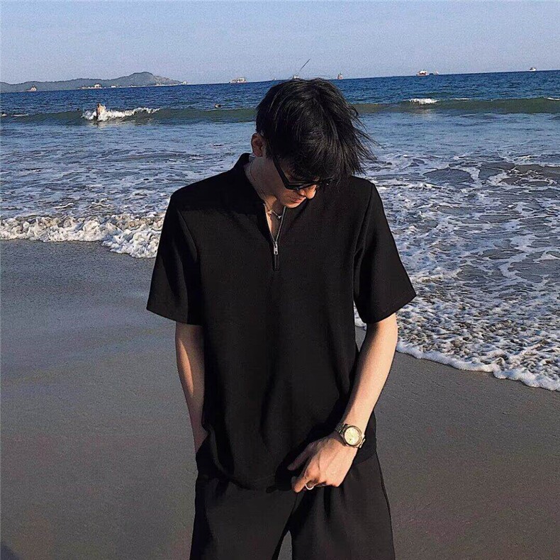 半拉链设计感垫肩短袖T恤男夏季高级感宽松cleanfit体恤L7707-P33,男装T恤,星座1008