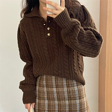 2025年秋季时尚百搭通勤简约休闲polo领麻花套头，女装羊毛衫，新胜羊绒