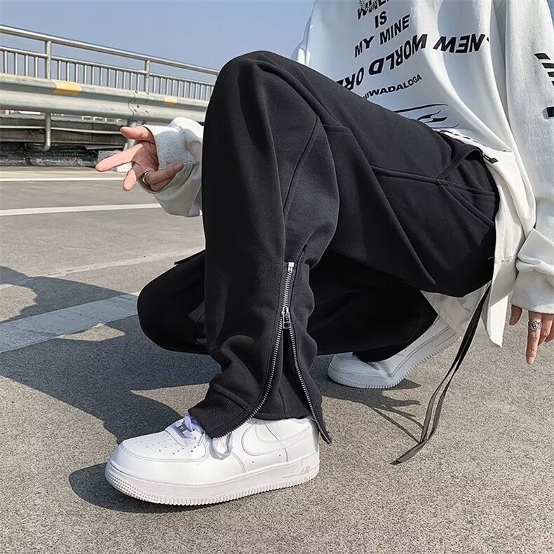 美式设计感潮流宽松休闲长裤开叉运动裤侧拉链裤子男K4357-P36,男装休闲裤,星座512-2